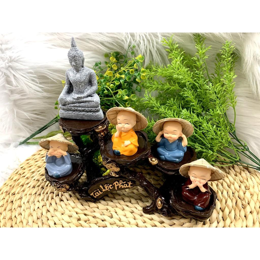 Set bộ tượng Bổn Sư Thích Ca cùng các Chú Tiểu Nón Len và Đế tượng