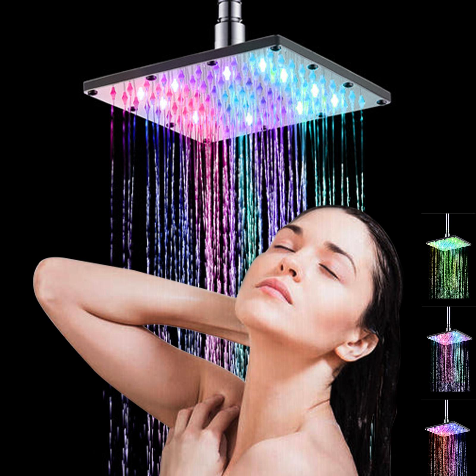 Đầu vòi sen tự động hình vuông 12inch có đèn Led nhấp nháy bằng chất liệu ABS phủ kim loại chống ăn mong chiệu nhiệt cao