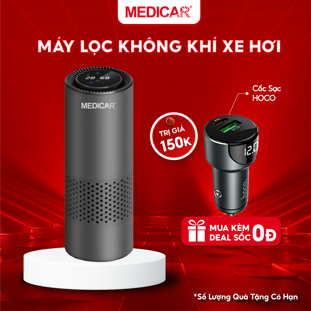 Máy lọc không khí cho ô tô thế hệ mới Medicar - Lọc bụi mịn, loại bỏ mùi,hiển thị nhiệt