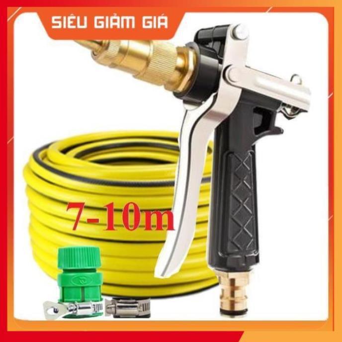 Bộ dây vòi xịt nước rửa xe, tưới cây . tăng áp 3 lần, loại 7m, 10m 206236 đầu đồng,đai, nối vòi,