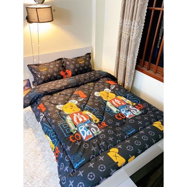 Bộ 5 món ga gối và chăn phao poly cotton trần bông dày loại 1 mềm êm được chọn mẫu