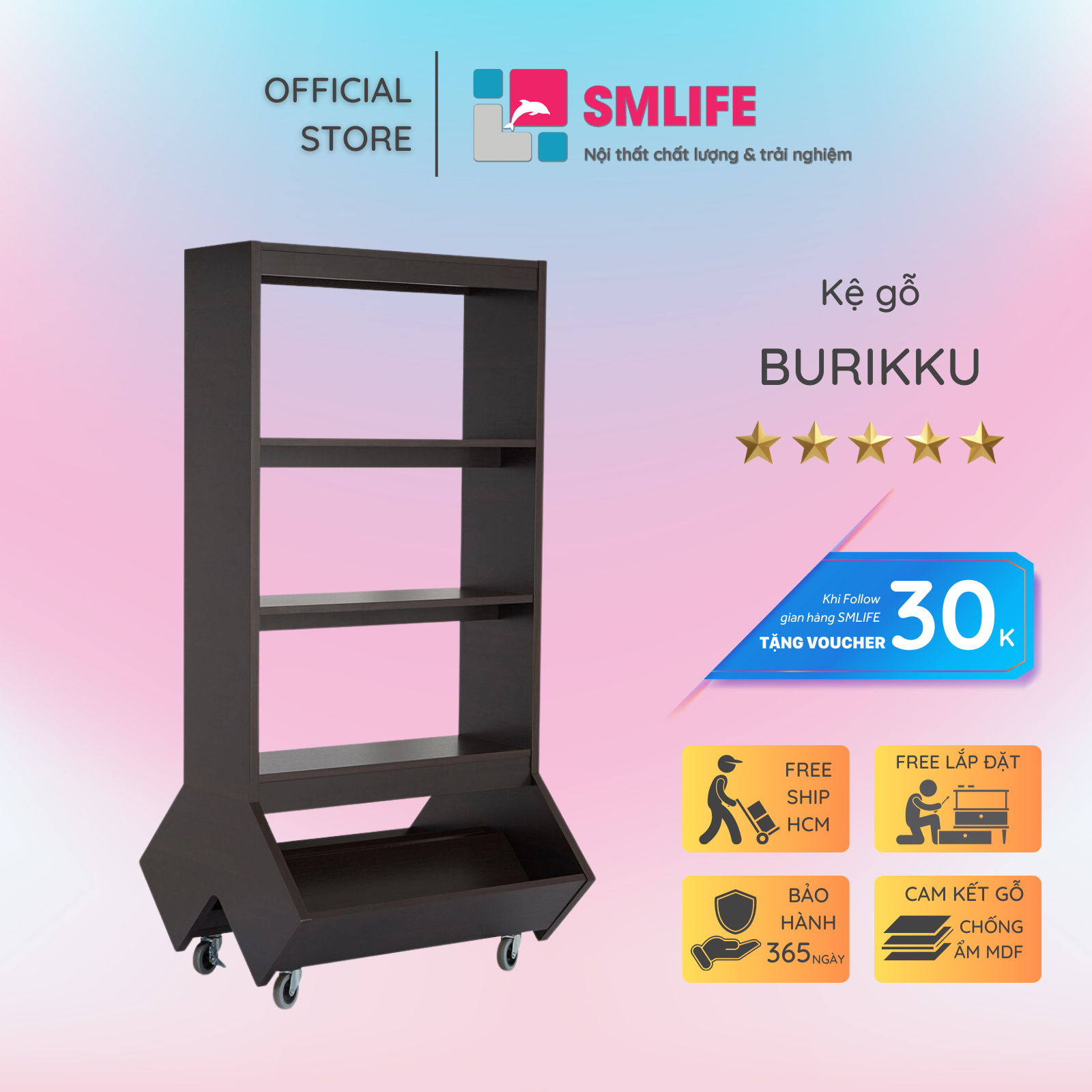 Giá sách hiện đại thiết kế thông minh SMLIFE Burikku