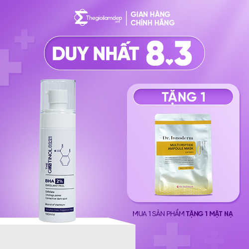 Dung dịch tẩy tế bào chết BHA 2% hỗ trợ dưỡng da trắng hồng, mờ vết nhăn The Gentinol 0221 100ml