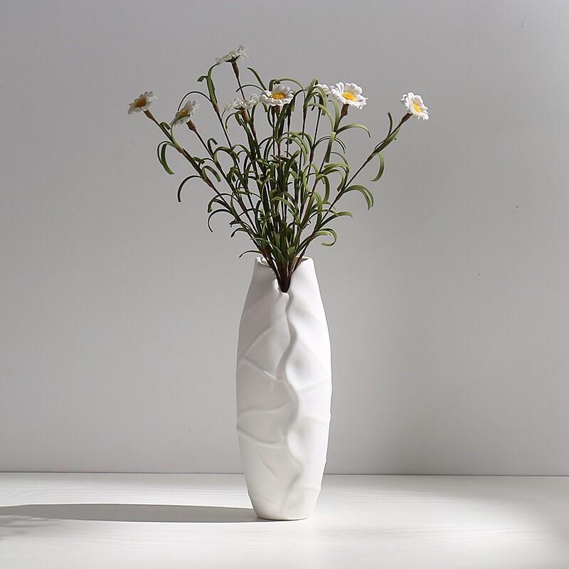Bình hoa để bàn màu trắng bằng gốm cao cấp, Lọ hoa trang trí nhà phong cách Châu Âu