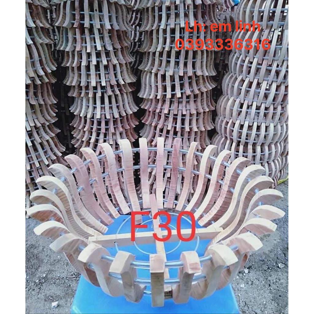 Chậu gỗ trồng lan kiểu sen f 30 - tặng lưới lót chậu, móc treo bọc nhựa 80cm