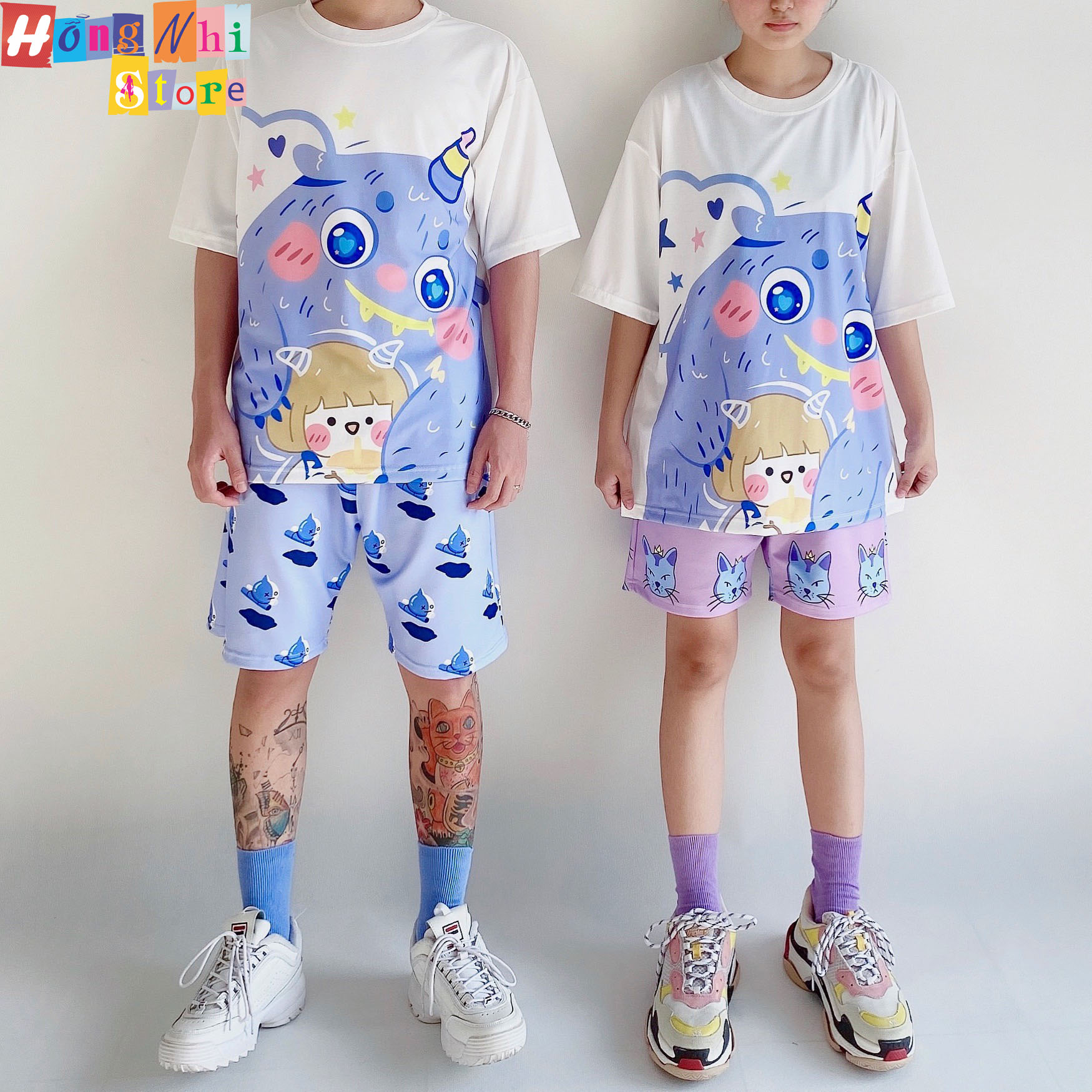 Quần Short Cartoon Unisex Hình  Ma Tím - Quần Đùi Hoạt Hình Siêu Cute - MM