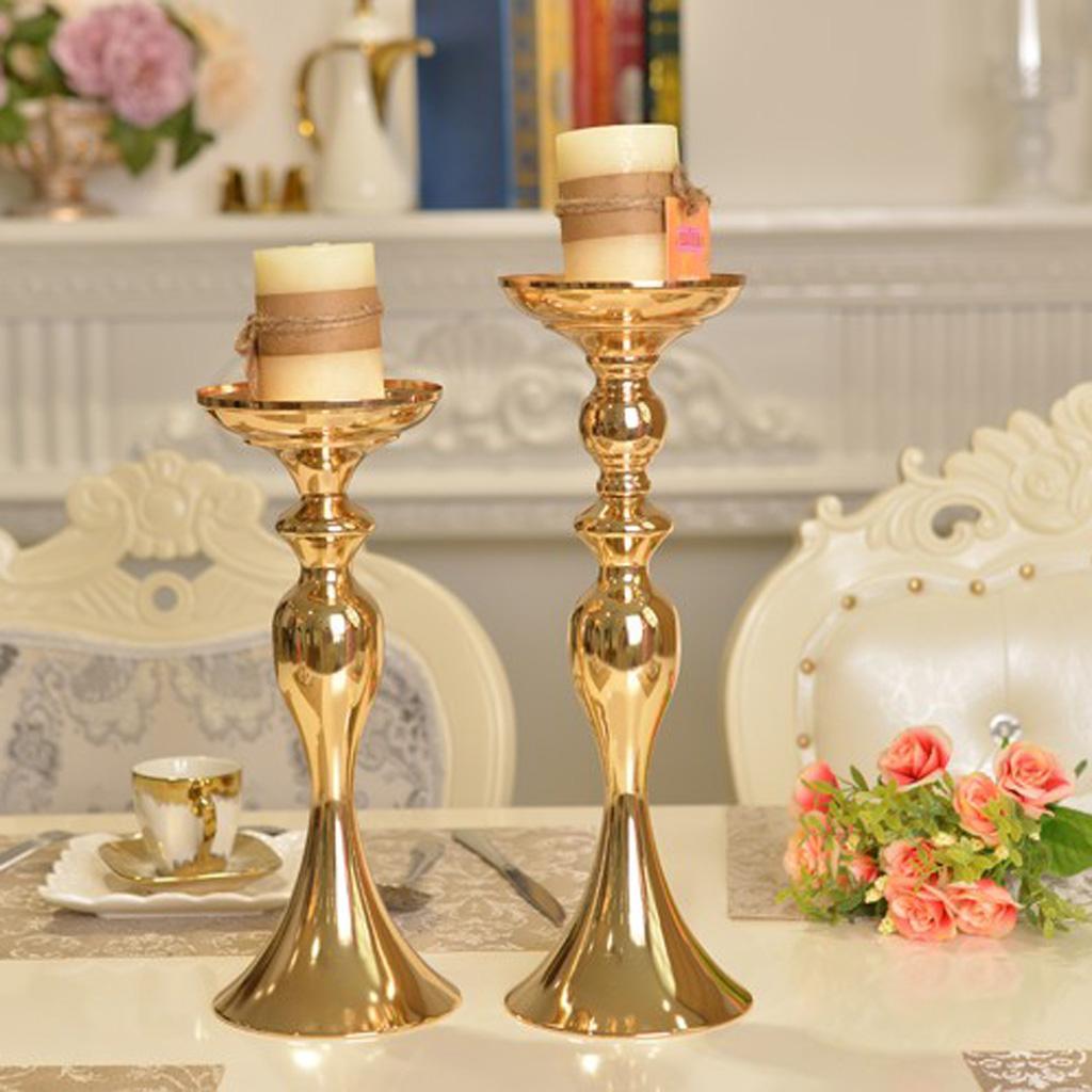 2pcs Long Stand Metal Candle Tea Light Holder Candlestick Flower Vase Gold-L
