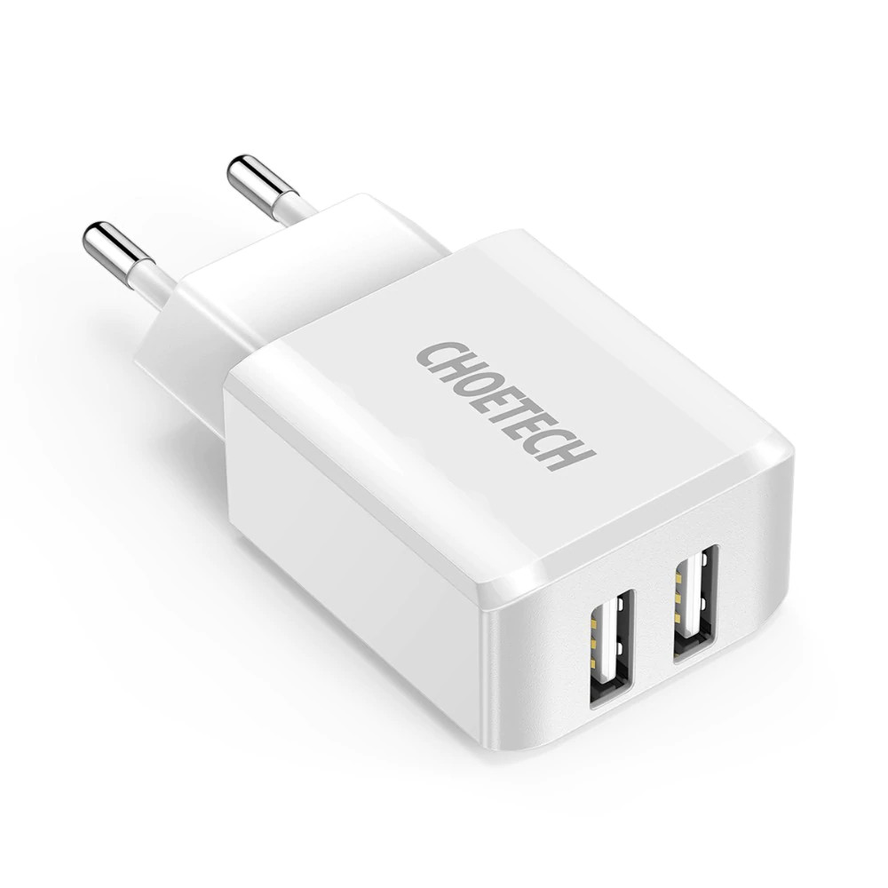 Cóc củ sạc nhanh Dual USB hiệu CHOETECH C0030 cho điện thoại / máy tính bảng hỗ trợ sạc nhanh 5V-2A trang bị chip bảo vệ thông minh, thiết kế nhỏ gọn - Hàng chính hãng