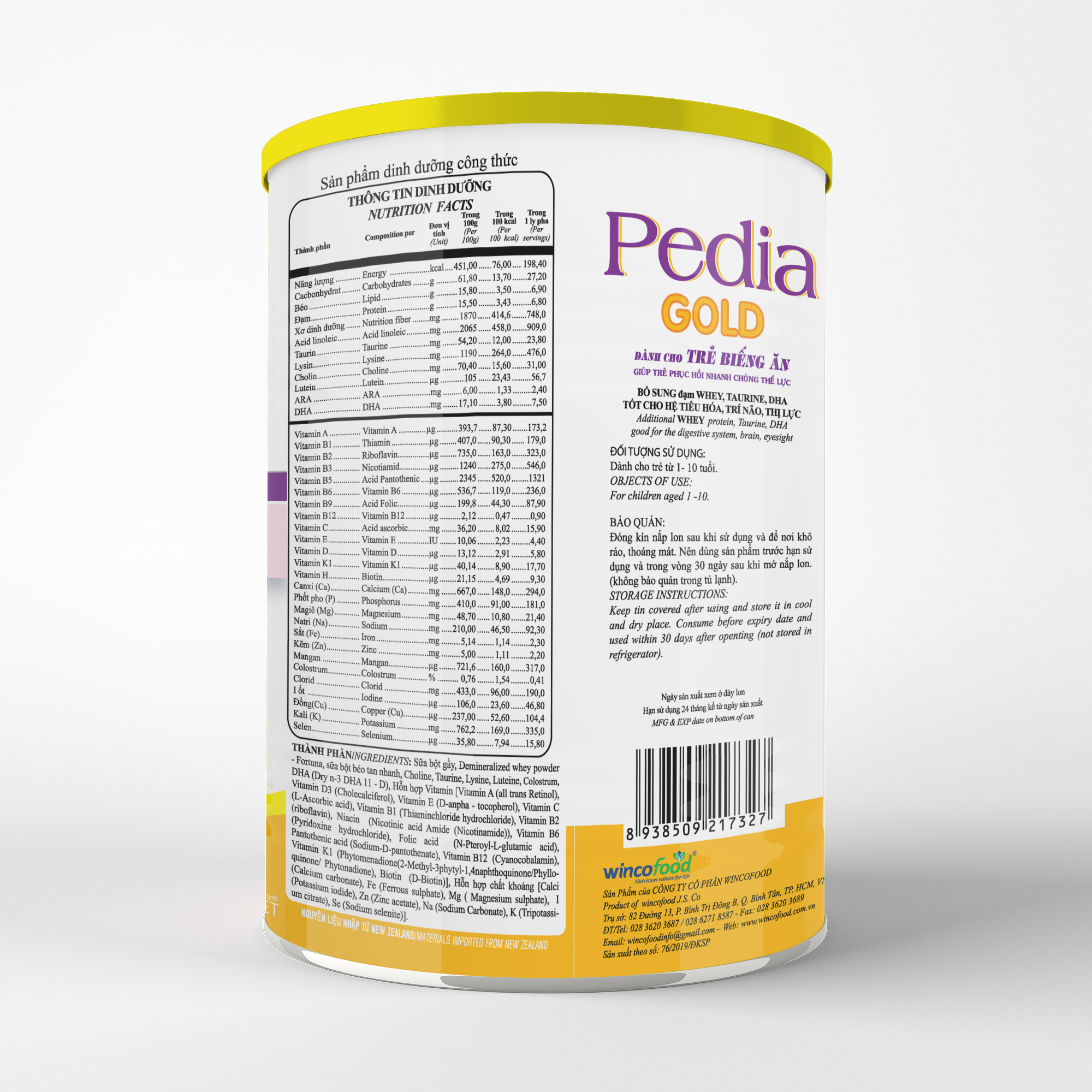 Sữa non Wincofood Pedia Gold 850g chăm sóc trẻ biếng ăn