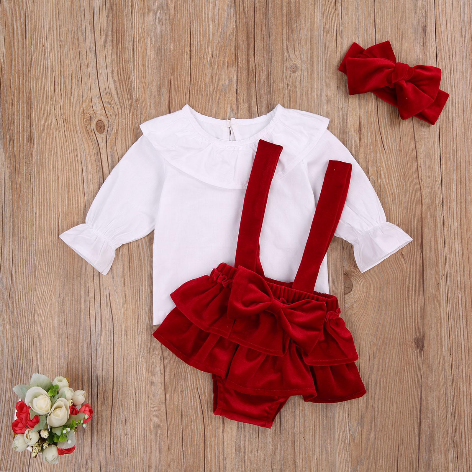Ma & Bé 0-24M Giáng Sinh Cho Trẻ Sơ Sinh Bé Gái Quần Áo Bộ Xù Trắng Áo Nơ Đỏ Nhung quần Short Đầu Bộ Trang Phục Xmas