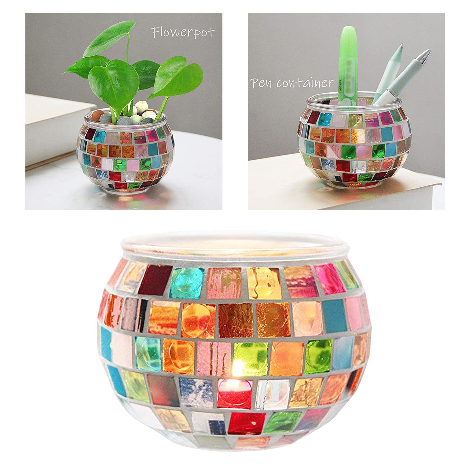 Modern Mosaic Glass Candle Holder Tea Light Candlestick Centerpiece Party