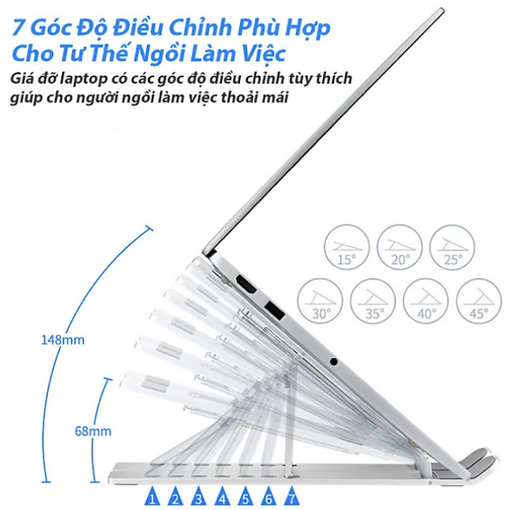 Giá Đỡ Laptop Nhôm , Laptop Stand Gấp Gọn Dùng Cho Máy Từ 11~17 inch, Chất Liệu Hợp Kim Nhôm Cao Cấp , Hàng Chính Hãng