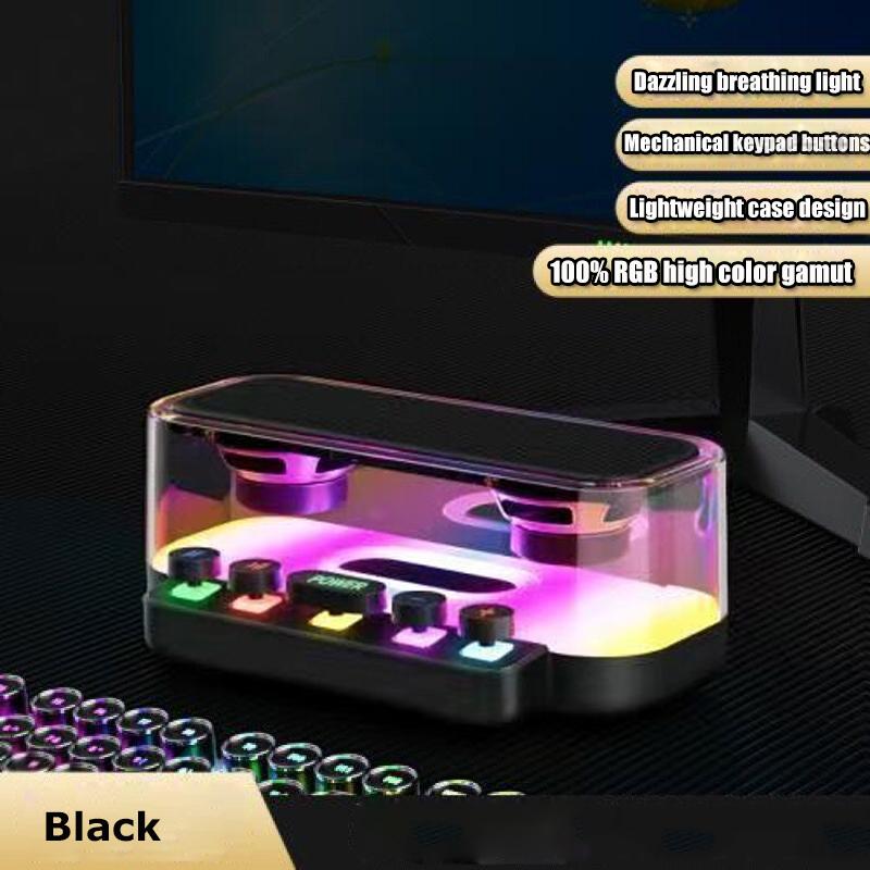 Loa Bluetooth di động RGB Loa siêu trầm Hifi Hộp âm thanh Máy tính để bàn Kèn đôi Bàn phím đầy màu sắc Máy nghe nhạc rảnh tay USB TF Màu sắc: A-Đen