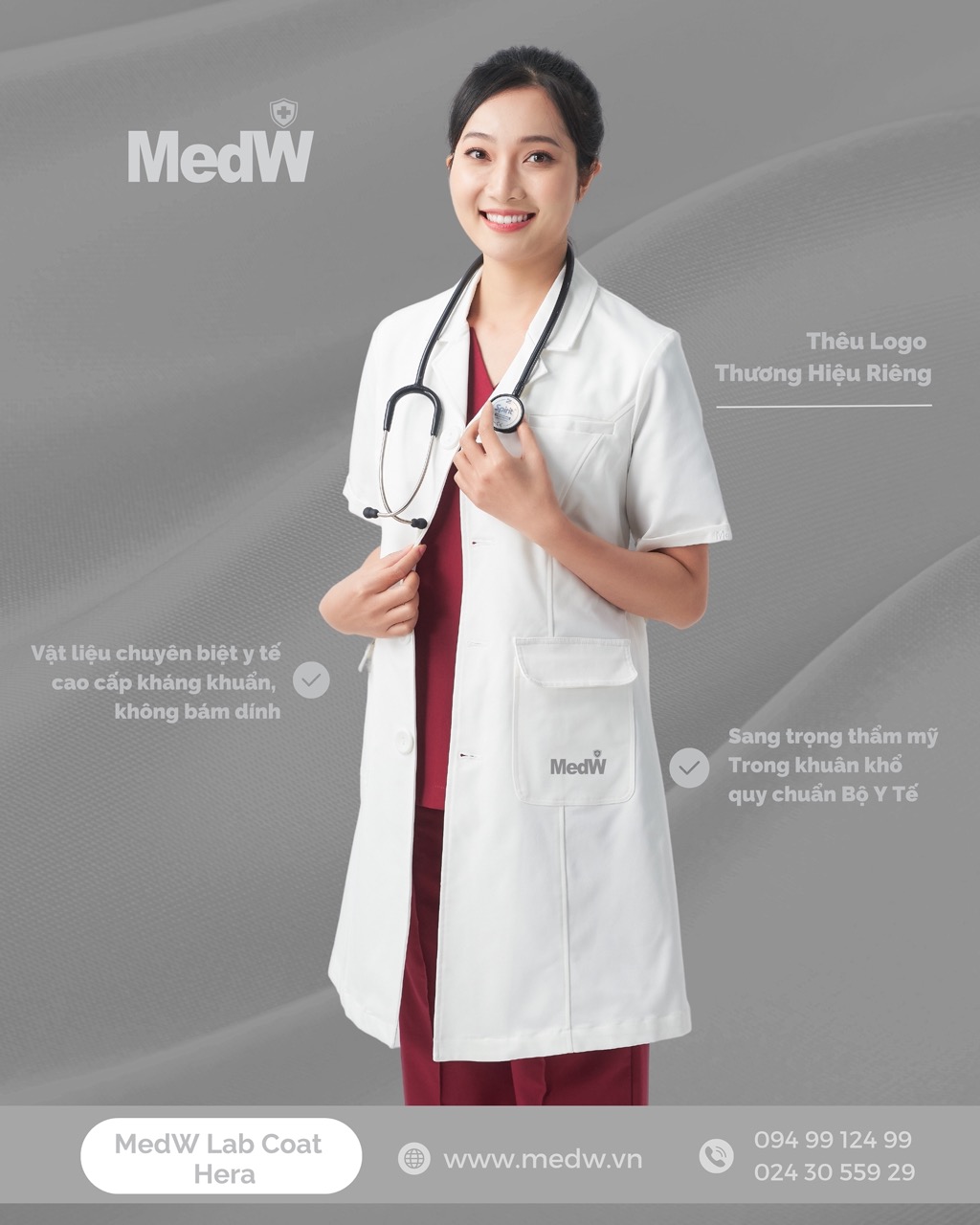 MedW Ceres Lab Coat (Nữ) Áo Blouses Dược Sĩ Trang Phục Y Tế Dược Sĩ, Chuyên Gia Dinh Dưỡng, Spa Thẩm Mỹ, Da Liễu Thiết Kế Pháp Cách Tân Trang Trọng Thẩm Mỹ, Vật Liệu Y Tế Cotton Nhật Nhập Khẩu Chuyên Biệt Không Bám Dính, Xếp Ly Giữ Dáng