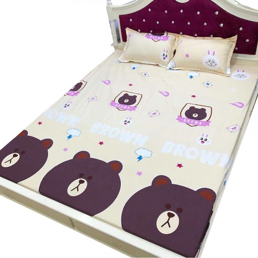 Bộ ga gối Cotton Poly gấu nâu