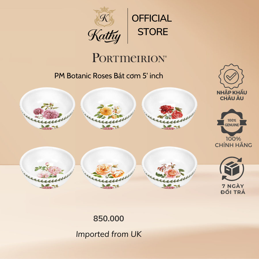 Portmeirion Botanic Roses Bát cơm 5' inch Nhập khẩu Anh Quốc