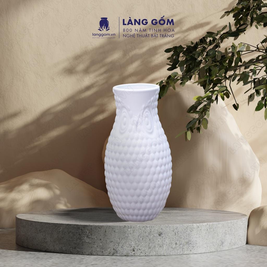 Bình hoa, lọ hoa Gốm sứ Bát Tràng cao cấp Men trắng cú cao dùng làm quà tặng, trang trí - Làng Gốm Bát Tràng