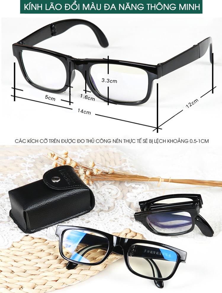 Kính Lão Kính Viễn Tự Động Chỉnh Độ Đổi Màu Khi Ra Nắng Mẫu Xếp Gọn Kèm Hộp Đựng Bằng Da