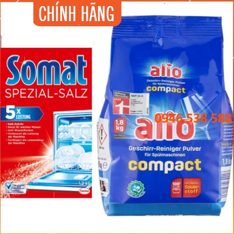 Combo Bột rửa bát Alio 1.8kg+ muối rửa ly chén somat 1.2kg dùng cho máy rửa bát