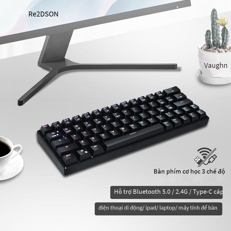 Phiên bản tiêu chuẩn ba chế độ 64RGB được ưa chuộng nhất với đèn nền bàn phím cơ Bluetooth USB không dây trục xanh lục trục đen trục trà trục đỏ