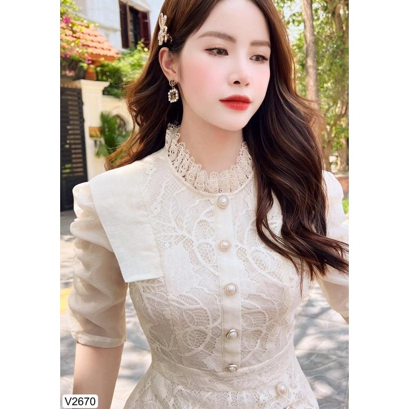 Đầm Thiết Kế Celia Dress Chất Liệu Vải Ren Cao Cấp Phối Tơ Đính Cúc Ngọc - Váy Thiết Kế Thanh Lịch Trẻ Trung