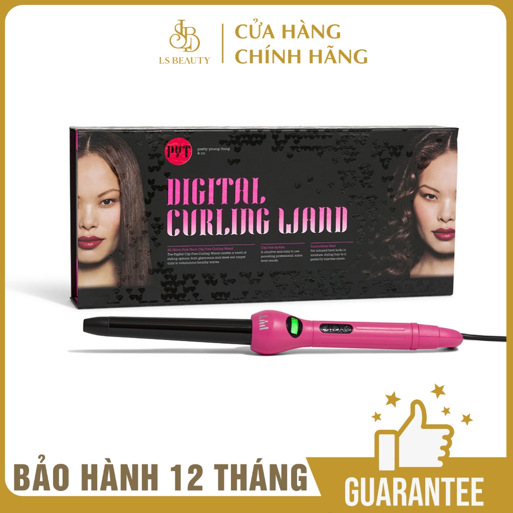 Máy Uốn Kỹ Thuật Số Bằng Sứ Phủ Tourmaline PYT Digital Curling Wand 25/18mm - Màu Hồng - Nhiệt Hồng Ngoại Xa