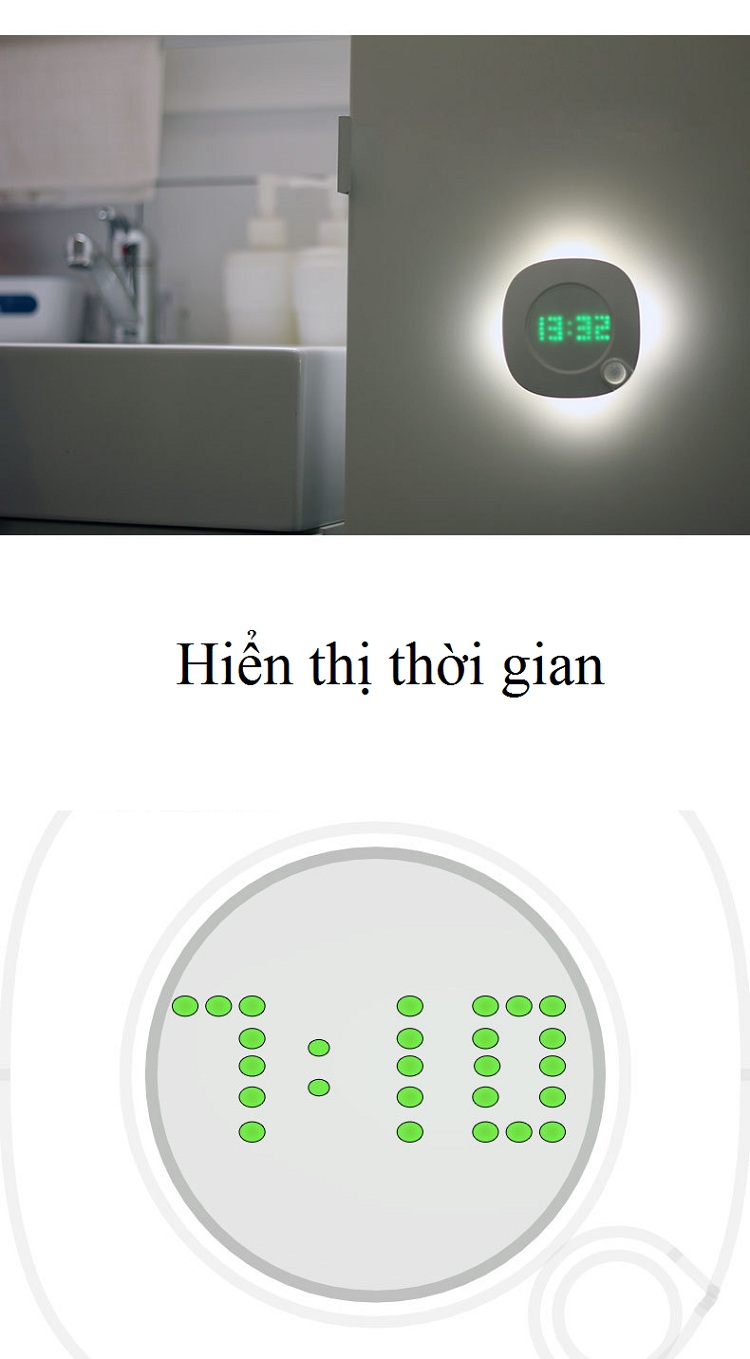 Đèn LED Cảm Biến Thông Minh  Kiêm Đồng Hồ Thiết Kế Mini Siêu Tiện Lợi