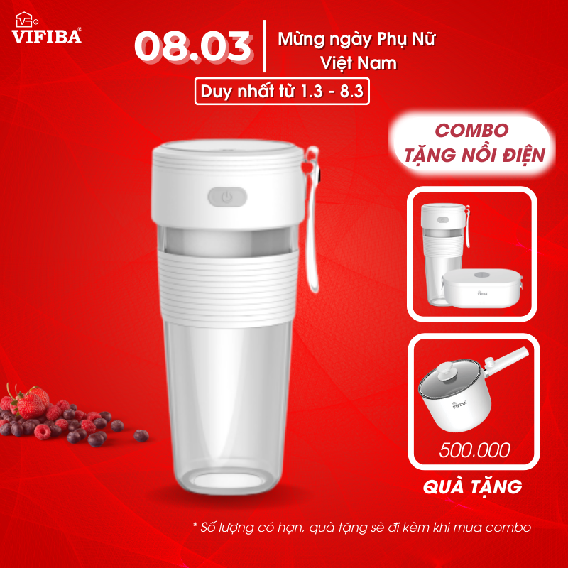 Máy Xay Sinh Tố Mini Cầm Tay Hàng Chính Hãng VIFIBA, Dung tích 300ml nhỏ gọn dễ dàng mang đi