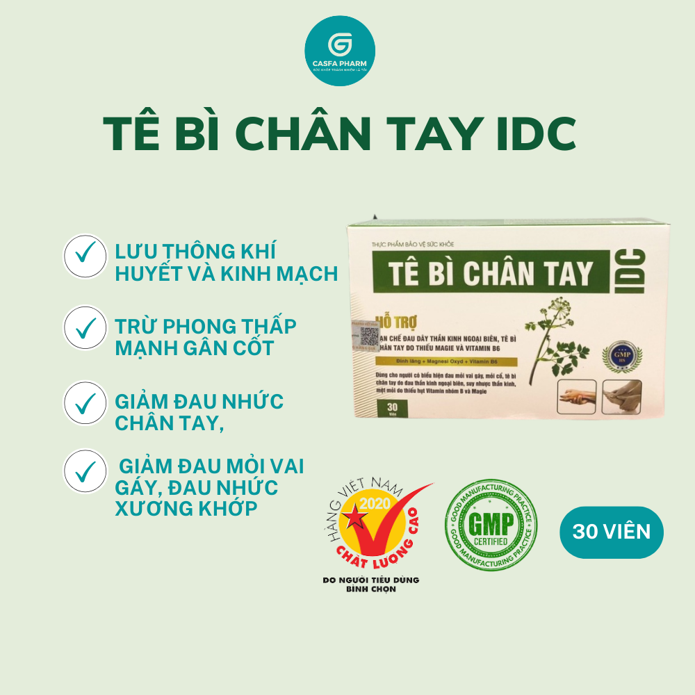 Tê bì chân tay IDC giúp hạn chế đau dây thần kinh ngoại biên, đau mỏi đầu ngón tay, hộp 30 viên