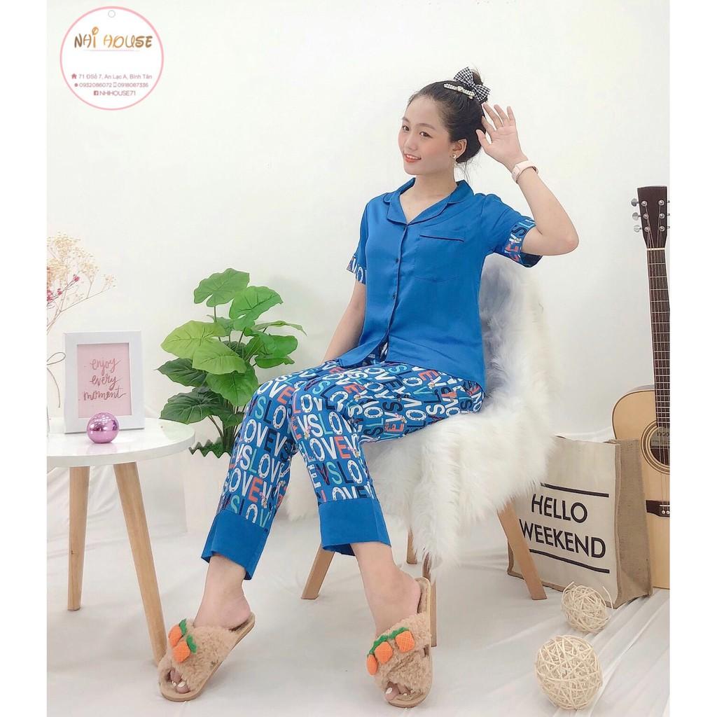 BỘ MẶC NHÀ PIZAMA LỤA NHIHOUSE71 QUẦN DÀI TAY NGẮN ÁO TRƠN PHỐI QUẦN HỌA TIẾT