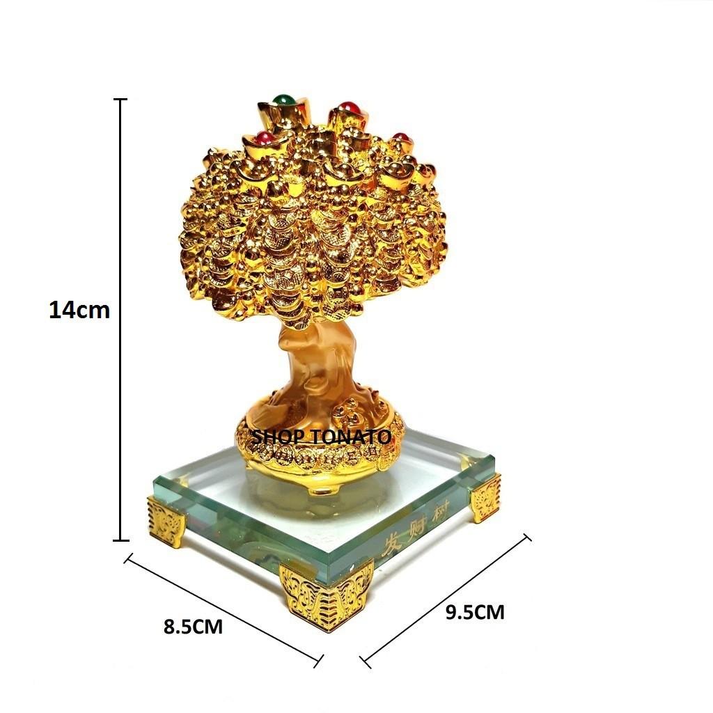 (MUA NHIỀU GIẢM GIÁ)CÂY KIM TIỀN PHÁT TÀI LỘC ĐẾ THỦY TINH 2001 CAO 14CM