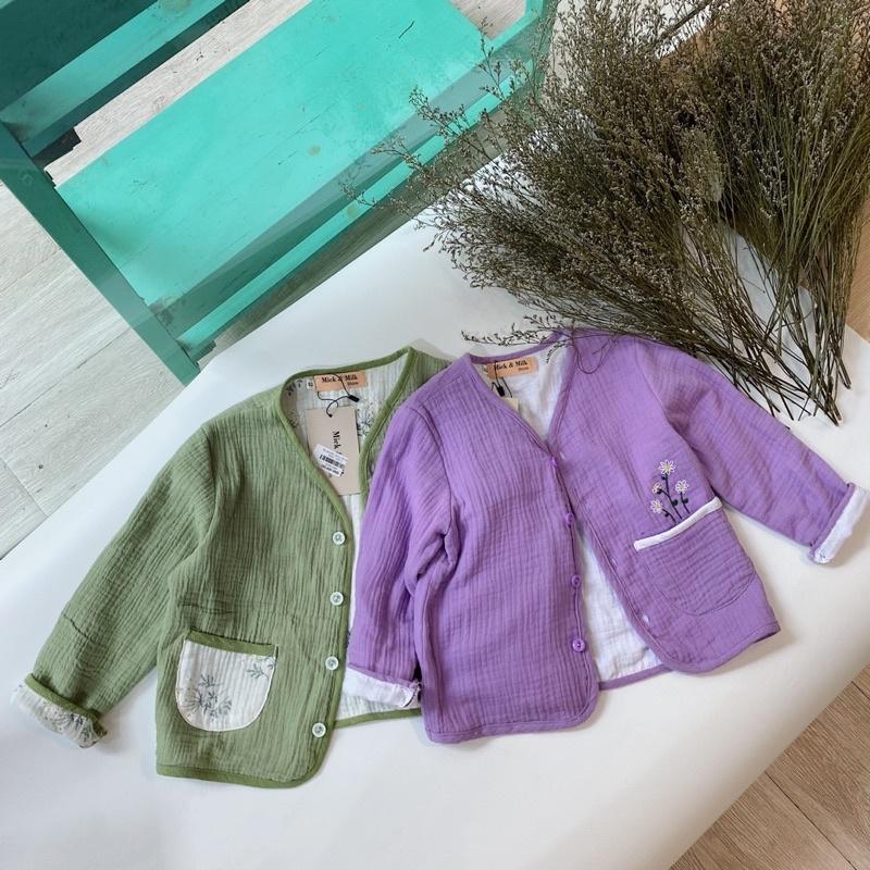 Áo Khoác Cardigan Thời Trang Cho Bé Gái Mick and Milk 1,2,3,4,5,6 tuổi, Áo Khoác Chất Xô Muslin Giữ Ấm Mùa Thu Đông