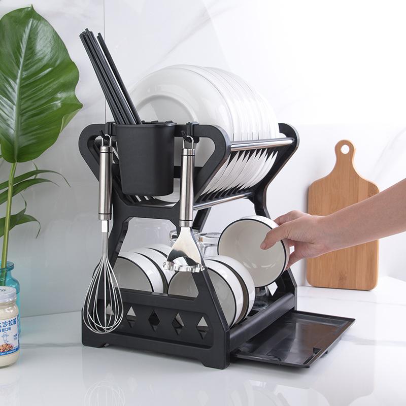 Hộ Gia Đình Món Ăn Phơi Đũa Tiện Dụng Giá Đỡ Bộ Đồ Ăn 2 Lớp Món Ăn Lọc Giá Treo Dụng Cụ Nhà Bếp Vật Dụng Nhà Bếp