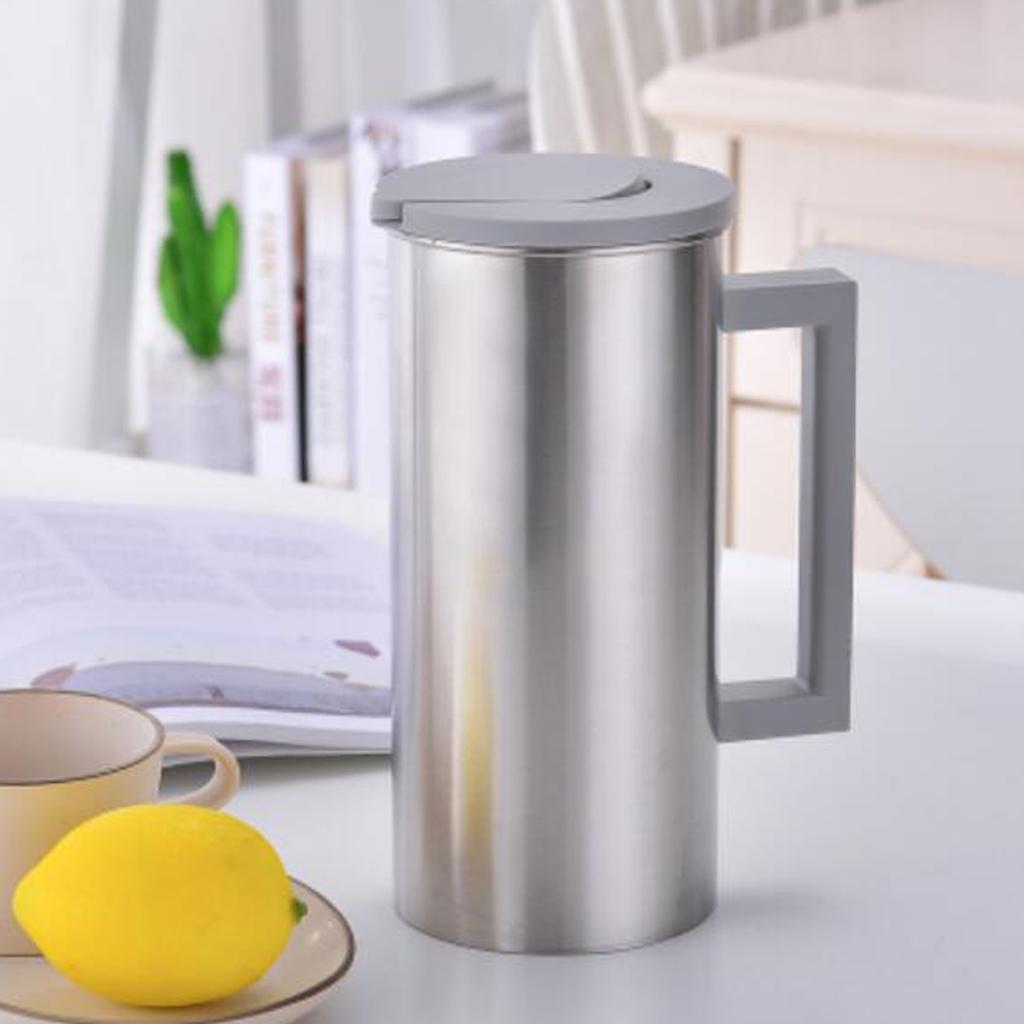 Pack of 2, Stainless Steel 1.8L Water Pitcher Grey Juice Jug Cafe Serving