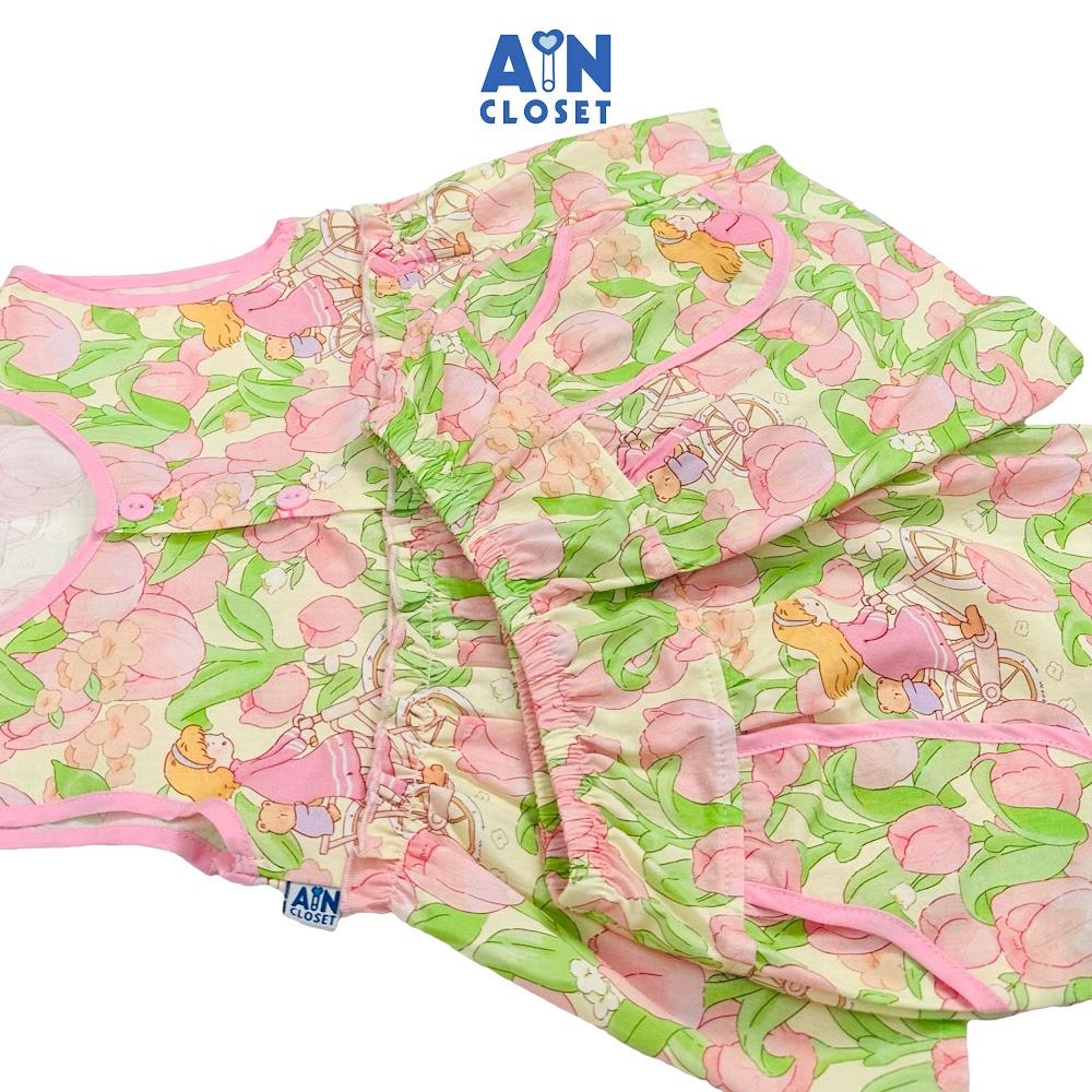 Bộ quần áo Ngắn bé gái họa tiết Bé và Gấu Hoa cotton - AICDBGLLL28C - AIN Closet