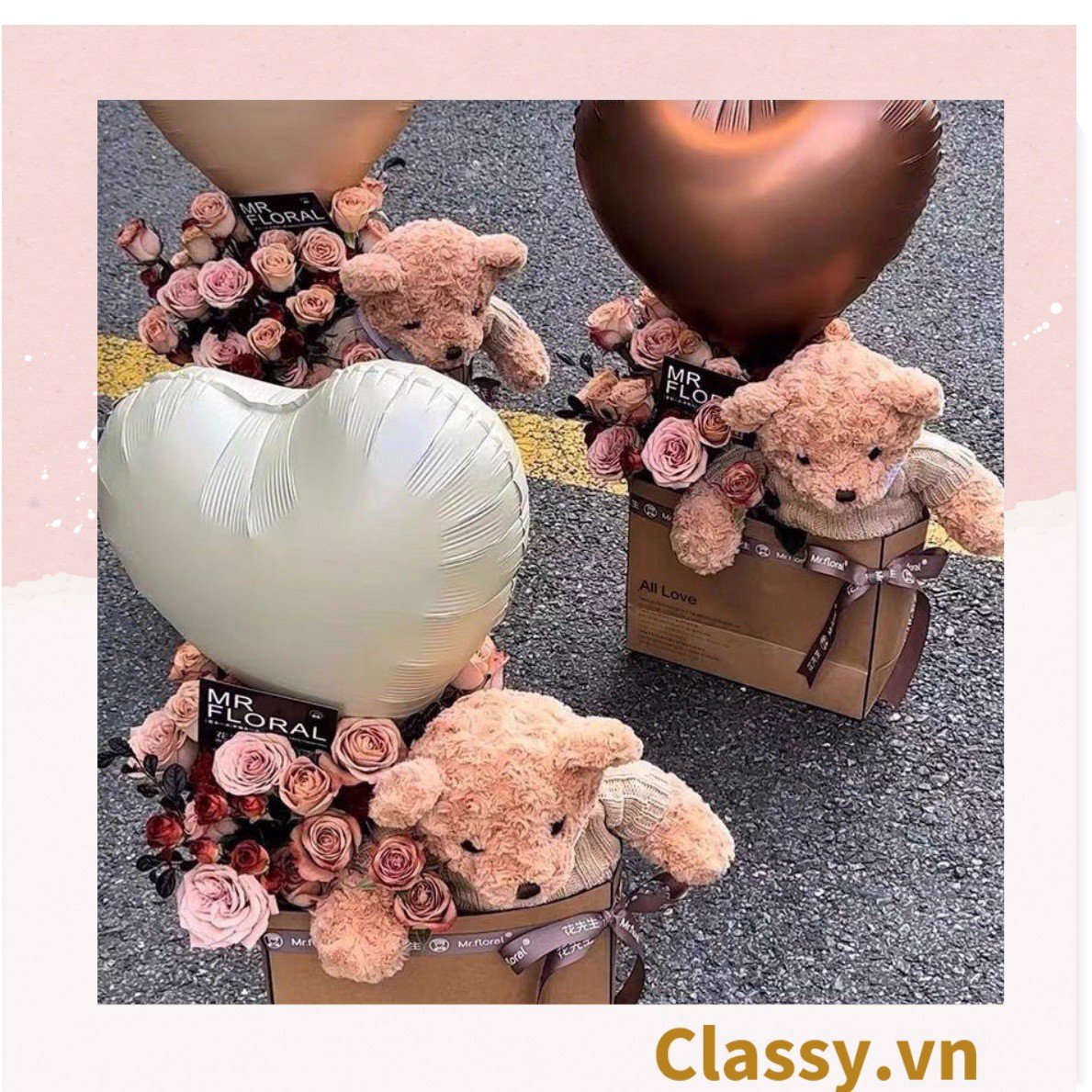Túi giấy quai xách 30 X 25 X 13 cm đựng hoa trang trí in chữ Flower Art màu Nâu kraft vintage Q1727