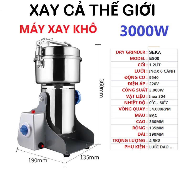 Máy Xay Bột Khô SeNNka 3000W – Đa Năng, Xay Cực Mịn, Nghiền Ngũ Cốc &amp; Hạt Khô Nhanh Chóng