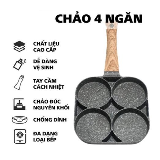 Chảo Chống Dính 4 Ngăn - Chảo Inox Chống Dính dùng được bếp từ và bếp ga, lòng sâu 4 trong 1 chiên trứng, nướng bánh