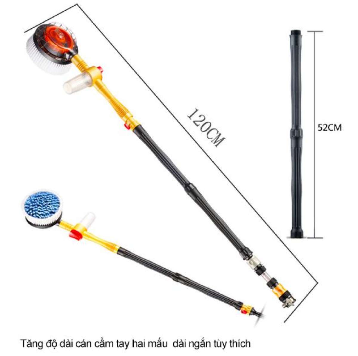 Bàn chải rửa xe áp lực nước tự động xoay 360 độ tạo bọt đáng bóng sơn xe 120cm