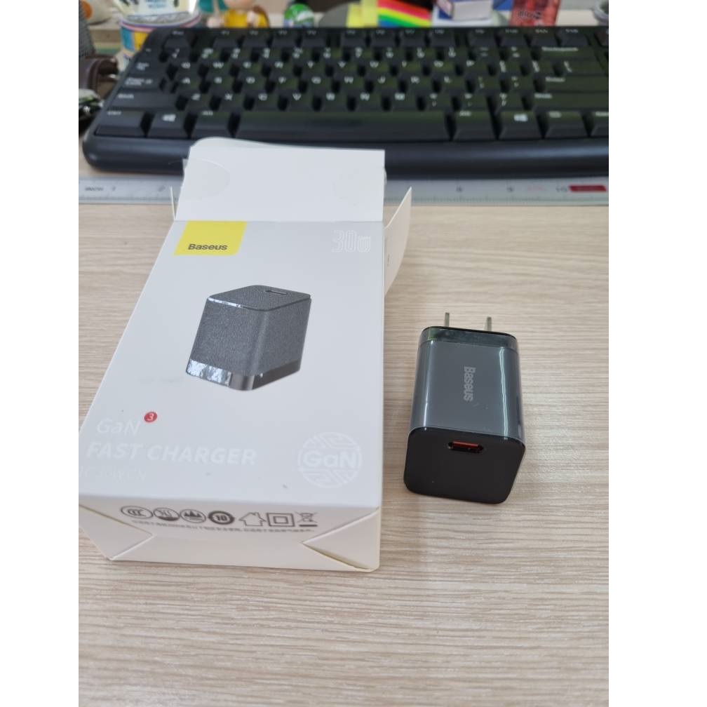 Củ sạc nhanh 30W Baseus GAN3 chân cắm dẹt 90 độ 1 cổng Type-C chất liệu cao cấp chống cháy - Hàng chính hãng