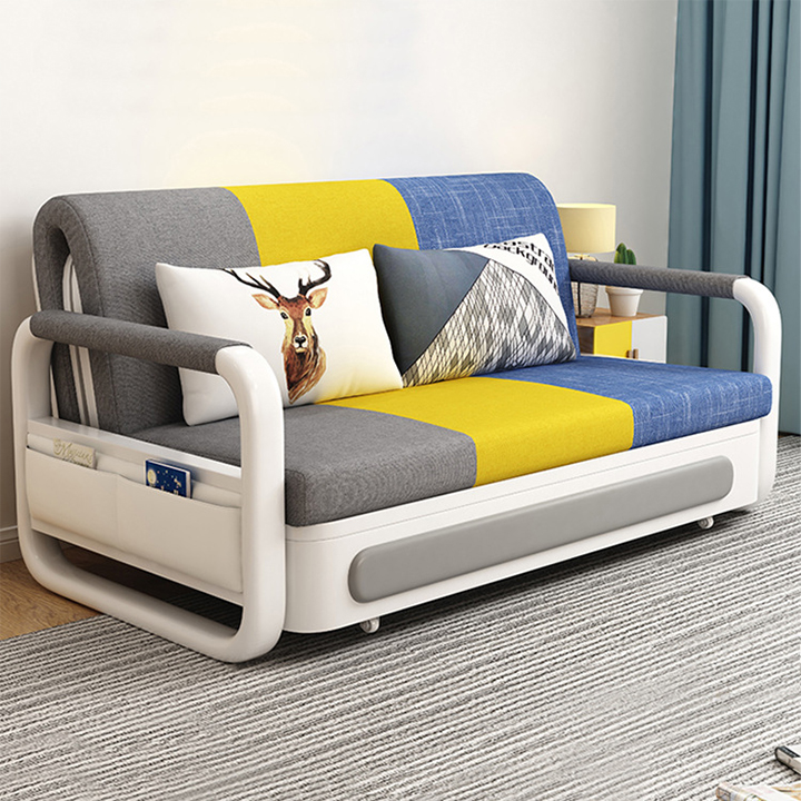 Giường Sofa, Ghế Gường Da Gấp Gọn Thông Minh Chuyển Đổi 2 trong 1 Khung Thép Sơn Tĩnh Điện Combo Đệm + Gối Bo Viền Da Cao Cấp