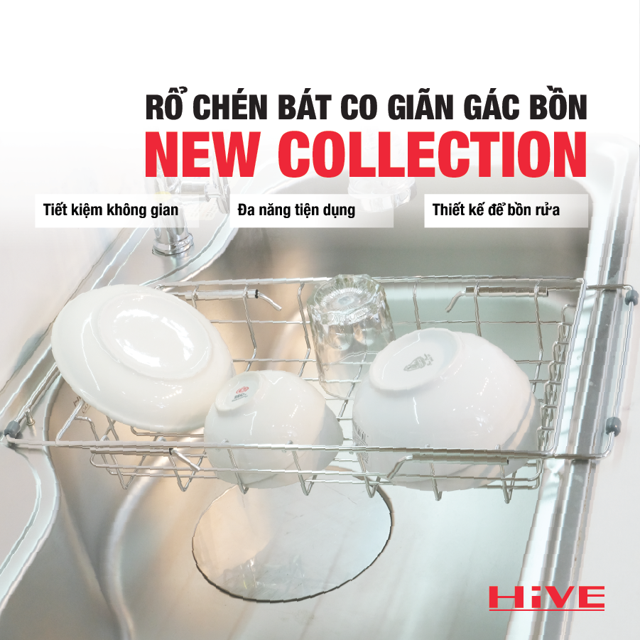 Rổ chén bát co giãn gác bồn rửa HiVE Inox 304