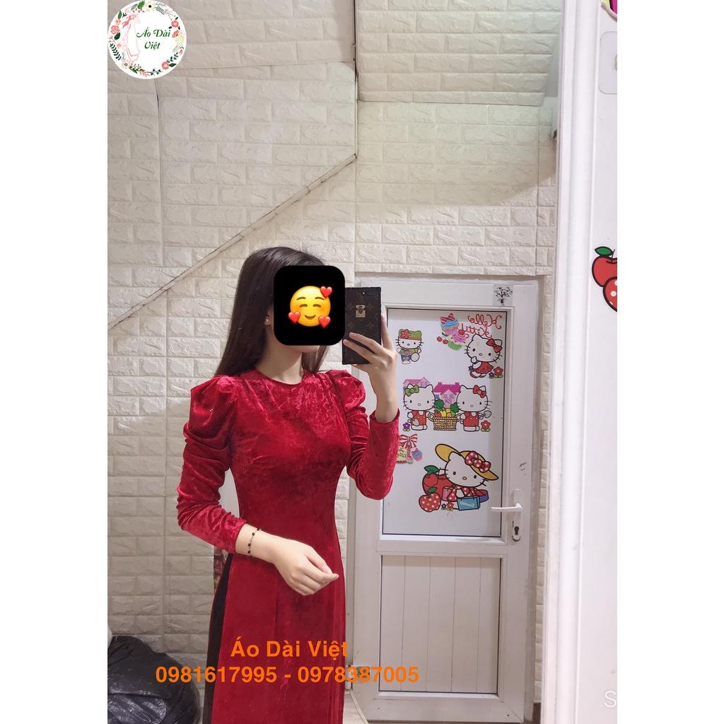 Áo dài nhung đỏ nhám Vai Bồng Áo Dài Việt sẵn áo truyền thống form đẹp, vải co giãn dễ mặc, trẻ trung