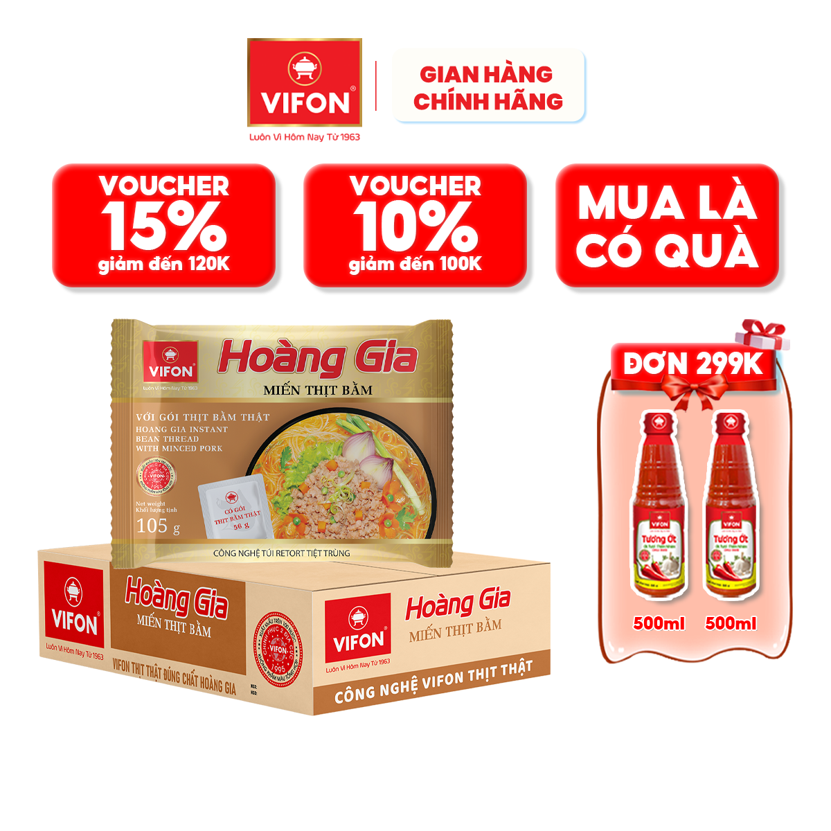 Thùng 18 Gói Hoàng Gia Miến Thịt Bằm Vifon 105G - Thùng 18 Gói