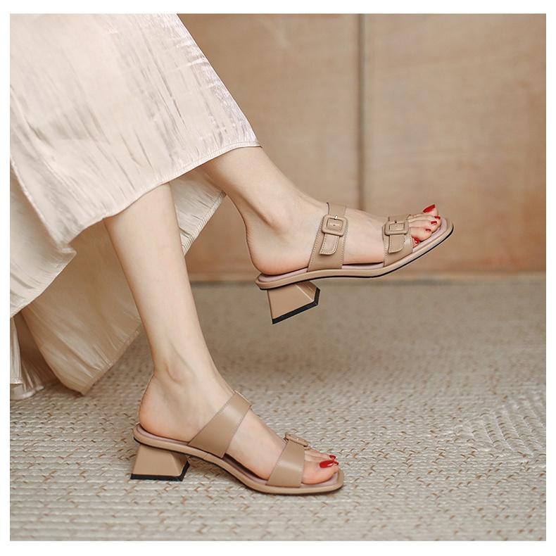 Guốc cao gót 5p mules nữ đế vuông đẹp dáng sandal cao mũi vuông quai ngang thời trang công sở bAimée &amp; bAmor - MS1753