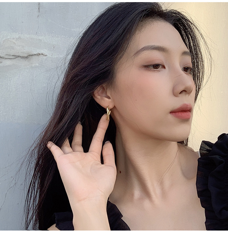 Bông Tai- Khuyên Tai Nữ Hợp Kim Hình Tròn 2 Vòng Xoắn Nhau Sang Trọng/B&m Basic/BTHK00037