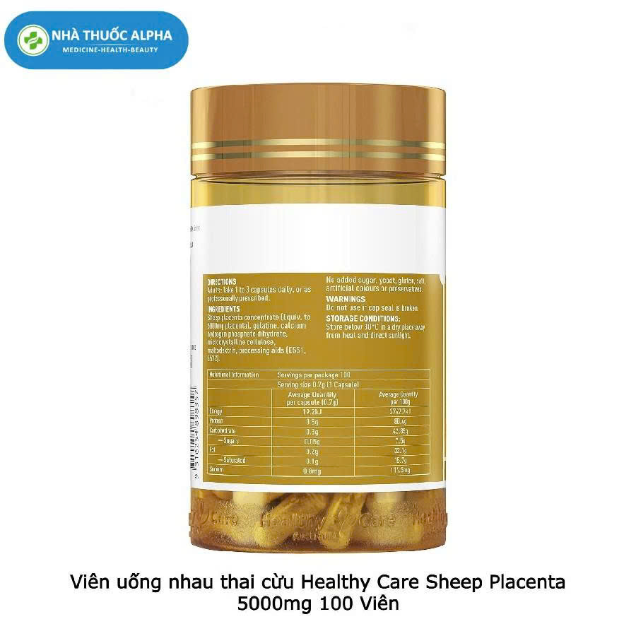 Viên nhau thai cừu Healthy Care Sheep Placenta 5000mg 100 Viên