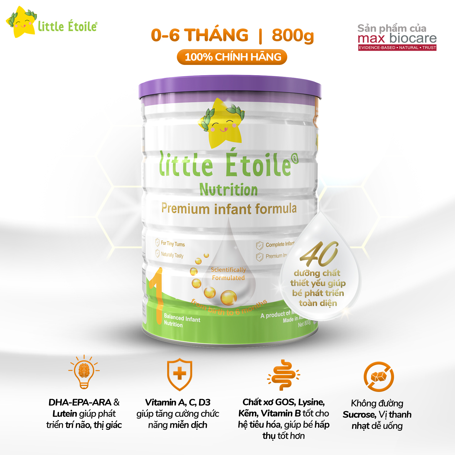 Combo 3 lon Sữa bột ngôi sao nhỏ Little Étoile số 1 800g dành cho bé 0 - 6 tháng