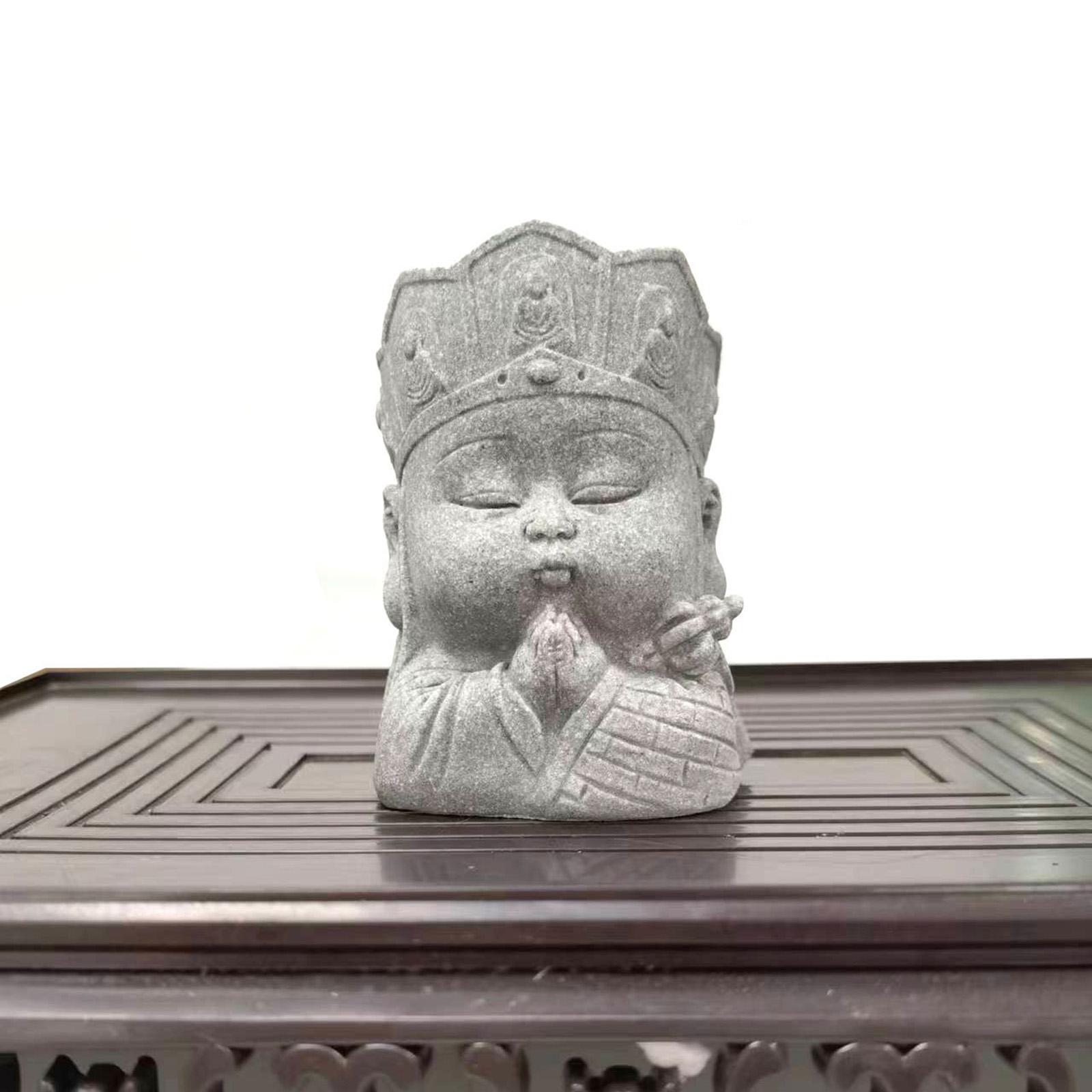 Buddha Monk Statue Tea Pet Ornament Ornament Antique Buddha Sculpture Sitting Buddha Statue for Office Tabletop Indoor Outdoor Car Dashboard