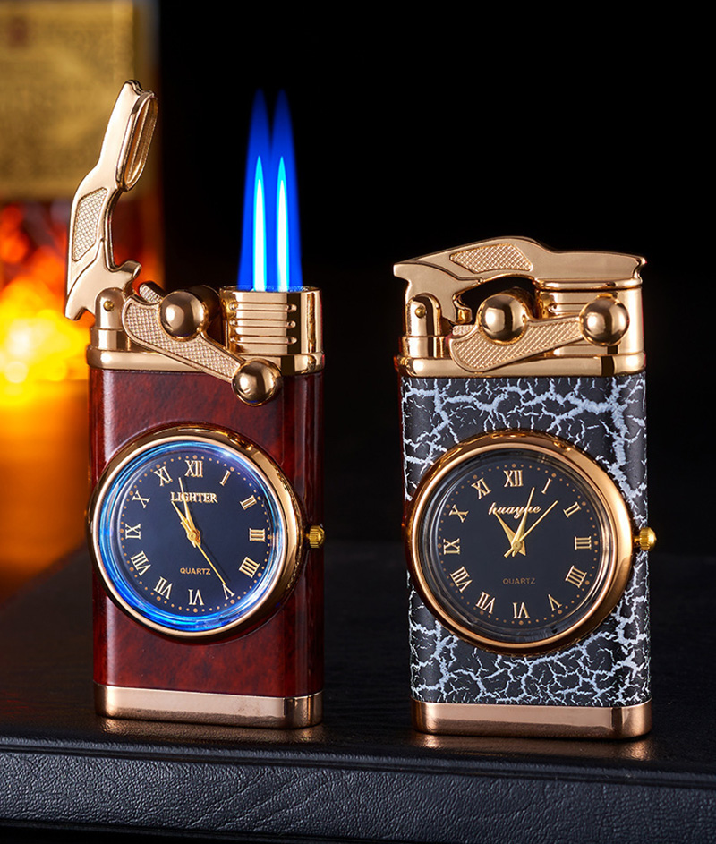 Bật Lửa Khè 2 Tia Kiêm Đồng Đồ Có Đèn Led